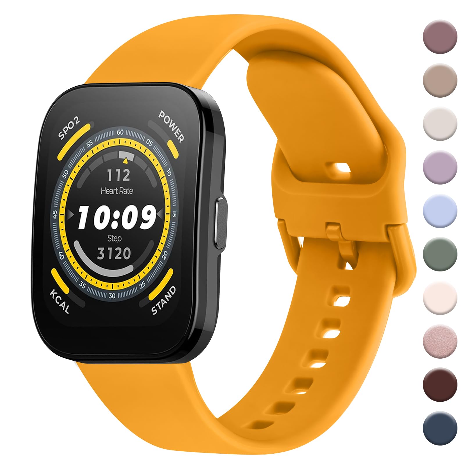 AK for Amazfit Bip 6/5 Watch Band, Amazfit GTR 4/3 Pro / 3 / 2e / 2 / GTR 47mm Smart Watch, 22mm Soft Silicone Sport Strap Compatible with Bip 6/5 GTR 4 Bands Women Men (Turmeric)
