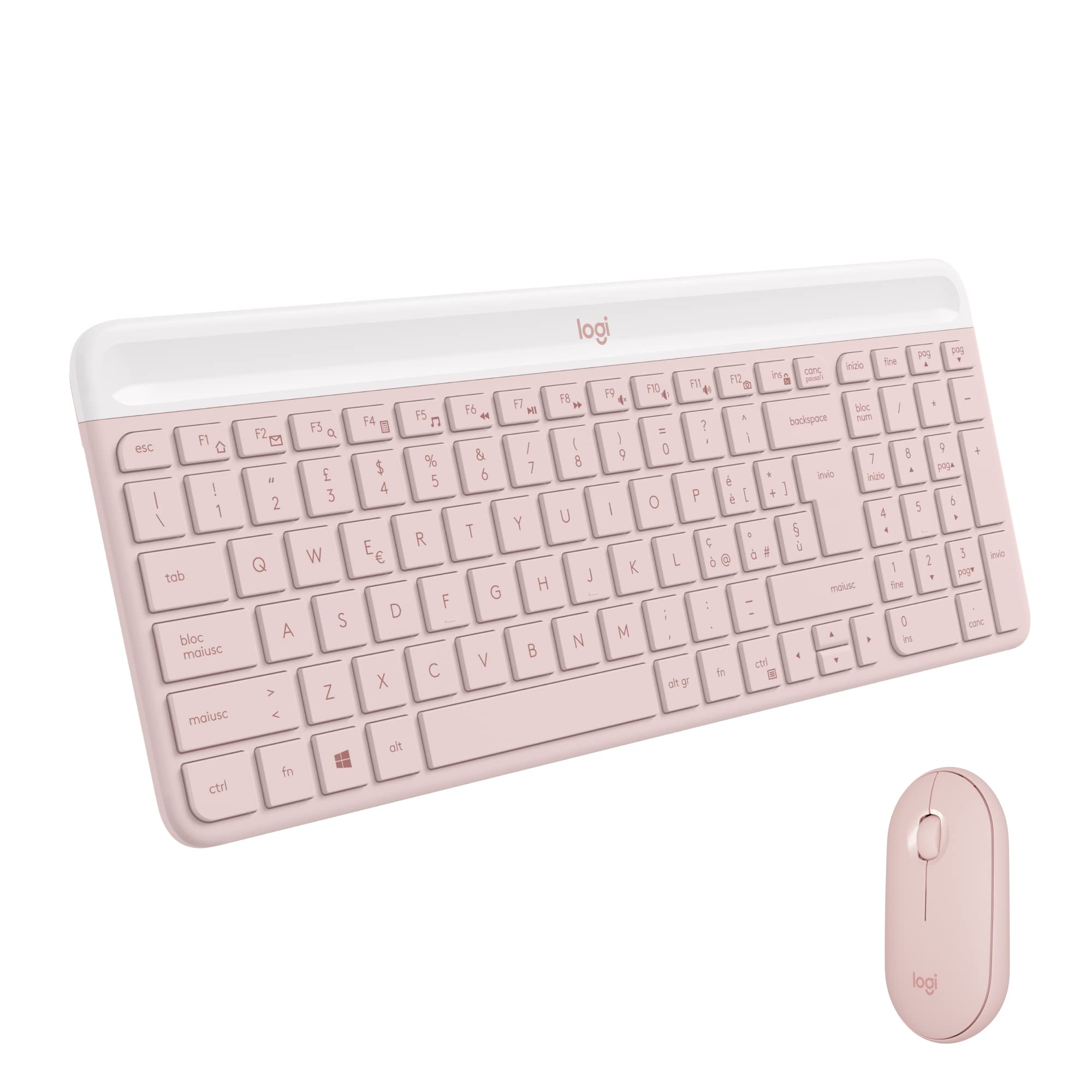 Logitech MK470 Slim Kit Tastiera e Mouse Wireless - Layout Moderno e Compatto, Ultra Silenzioso, Ricevitore USB a 2,4 GHz, Connettività Plug n' Play, Compatibile con Windows, Italiano QWERTY - Rosa