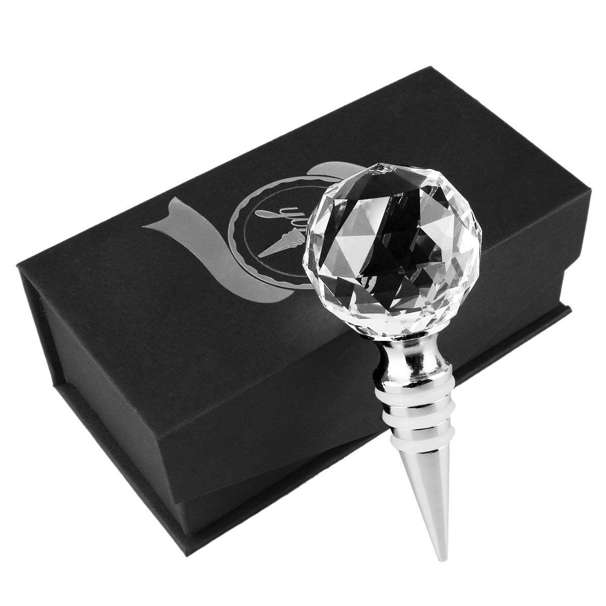 YINUO HJSR0001 Metal Diamante Cristallo Palla Tappo Della Bottiglia Vino Salva Vino Con Pacco Regalo Per il Regalo Di Natale (Cristallo Pulire)