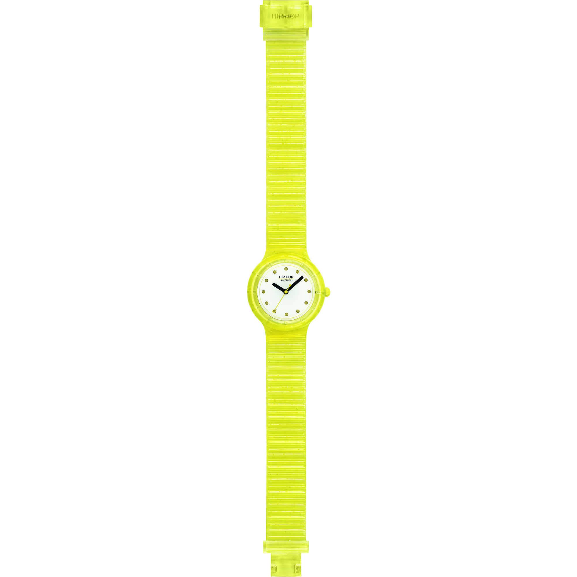 Hip Hop Ladys' Bubble Watch Collection Mono-Colour White dial 3 Hands Quartz Movement and Silicon Yellow Strap HWU1009