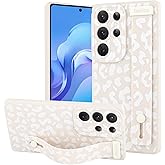 OOK Compatible with Samsung Galaxy S25 Ultra Leopard Case with Wrist Strap, White Leopard TPU Shockproof Protection Slim Cover with Camera Protection for Women Girls