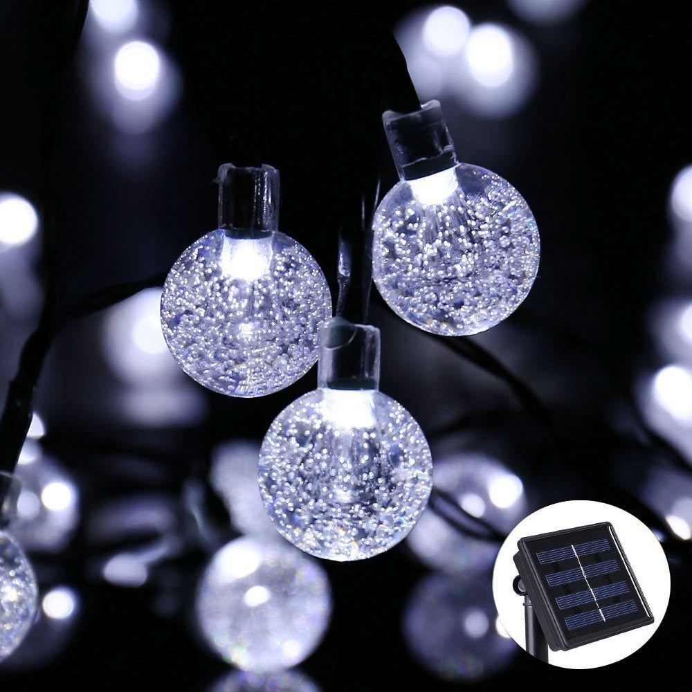 Redlution Solar Globe Fairy String Lights 6 Meter 30 LED Crystal Ball Waterproof Outdoor String Lights Solar Powered Globe Fairy String Lights for Outside Garden