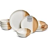 Sango 12 Pieces Stoneware Dinnerware Set, Glossy Caramel &amp; Cream Dishes for 4, Premium Plates and Bowls Sets, Chip &amp; Scratch Resistant, Ceramic Kitchen Dish Set, Microwave &amp; Dishwasher Safe, Phoebe