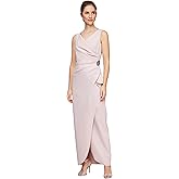 Alex Evenings Women's Slimming Long Side Ruched Dress with Cascade Ruffle Skirt