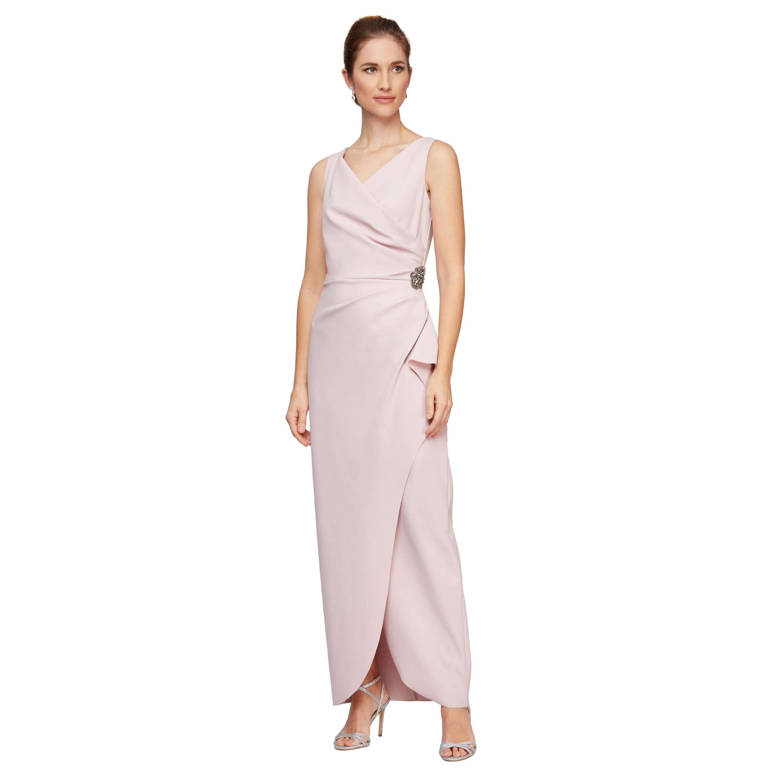 Photo 1 of Alex Evenings Women's Slimming Long Side Ruched Mother of The Bride Dress w/Cascade Ruffle Skirt (Petite and Regular Sizes), Blush, 14