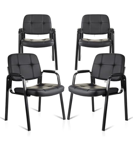 Oline Leather Guest Chair With Padded Arms, Reception Meeting Conference Waiting Room Lobby Home Desk Big And Tall Executive Office Chair, Black (1 Pack