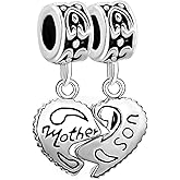 SBI Jewelry Heart Mother Daughter Son Charm Compatible with Pandora Charm Bracelet Gift Silver Love Dangle Family Christmas Birthday Anniversary
