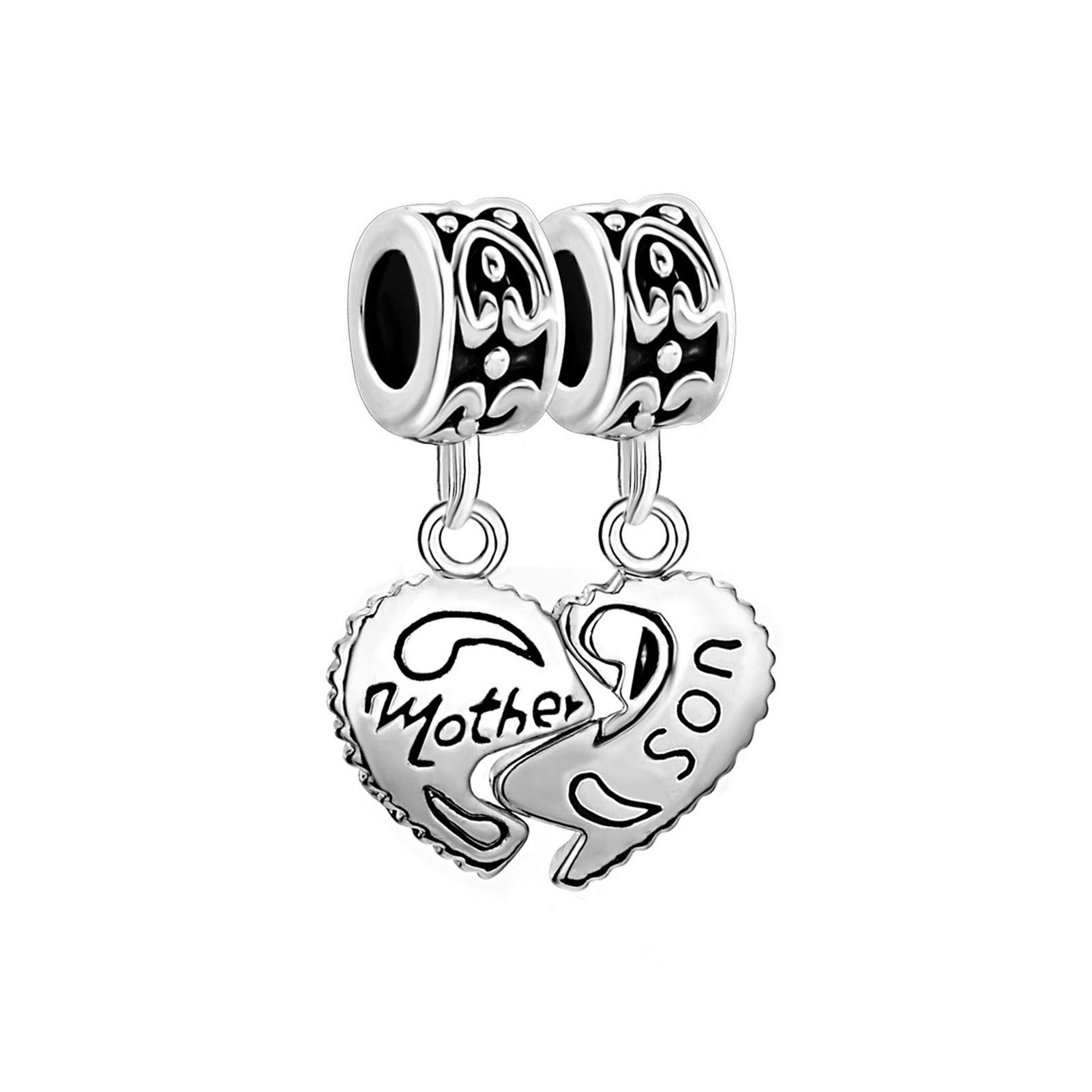 Mother Son 2PCS Love Heart Dangle Charm Compatible with Pandora Charm Bracelets Mom Family Mum Women Birthday Mothers Day