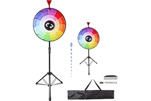 iElyiEsy 18 Inch Spinning Prize Wheel of Fortune with Folding Tripod Floor Stand 2 Types Pointer Height Adjustable 12 Slots Spin Wheel with Marker Pen & Dry Eraser for Carnival Trade Show