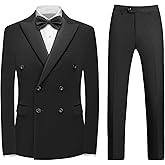 KUDORO Men's Velvet Suit 2 Piece Double Breasted Tuxedo Blazer & Pants Set for Wedding Prom Dinner Party