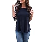 Goddessvan Plus Size Tops, Women Long Sleeve O-Neck Casual Floral Print Shirt Blouse