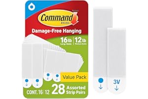 Triplenet Pricing 15 lb & 10 lb Large and Medium Picture Hanging Strips 28 Assorted Pairs (56 Strips), Damage Free Hanging Picture Hangers, Great for Home Decor, White Adhesive PH20928NA