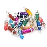 LE SKY 20 Pcs Natural Healing Pointed Striped Agate Stone Pendants Hexagonal Agate Charms for Jewelry Making Necklace Bracelet