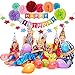 Outgeek Happy Birthday Banner Decorations Party Supplies, Birthday Party Decorations with Happy Birthday Banner Letters, Tissue Pom Poms Flowers, Star Paper Garland Happy Birthday Hat