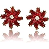 Cubic Zirconia Flower Stud Earrings - Large Sparkly CZ Crystal Rhinestone Snowflake Studs Daisy Floral Cluster Earrings Bridal Costume Jewelry for Bride Bridesmaids Birthstone Birthday Gift