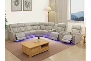 Toseslo Power Recliner Sectional Sofa Set, Living Room Furniture Sets, Leather Reclining Corner Couches and Chair, 2 Recliner Chair with Cup Holder/Storage Console for House/Living Room(Beige)