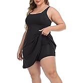 HAPPIERE Women's Plus Size Tennis Athletic Workout Exercise Dress with Built-in Shorts & Bra