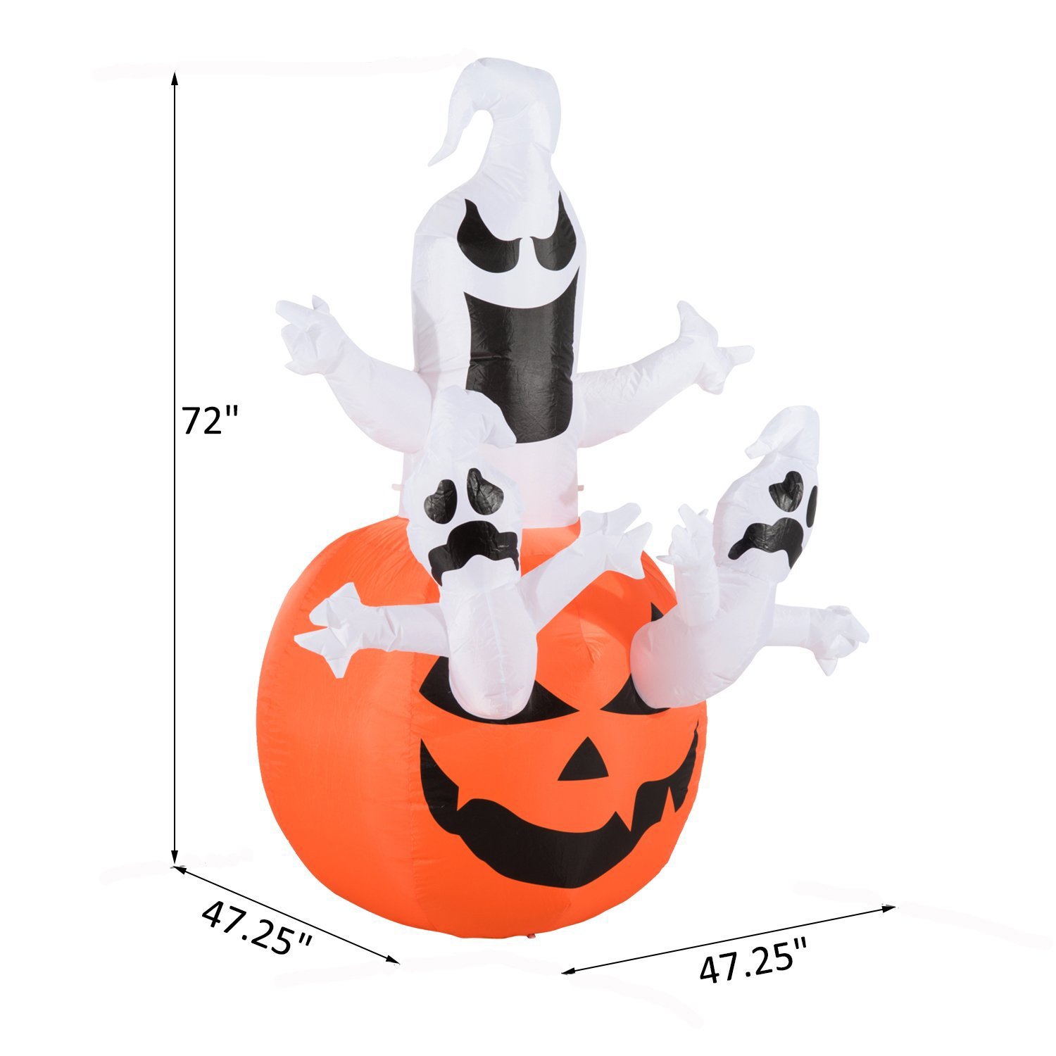 6 Foot Halloween Inflatable Decoration Airblown Pumpkin with 3 Ghosts for Home Yard Garden Indoor and Outdoor Decor
