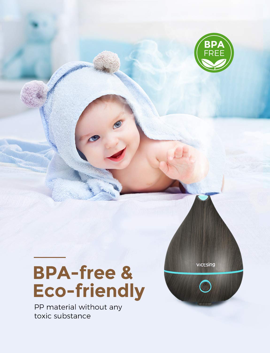 VicTsing Upgraded Mini Oil Diffuser 130ml, Easy to Use Super Quiet Essential Oil Diffuser, Aromatherapy Diffuser with Waterless Auto Shut-off, 8 Color LED Lights and BPA-free for Home Office(Black): Home & Kitchen