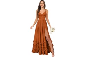 CDSSL Spaghetti Straps Floral Ruffle V-Neck Bridesmaid Dresses for Women Long Corset Formal Evening Maxi Dress
