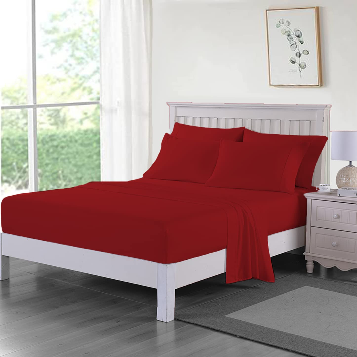 Dazzle Collection ®️100% Egyptian Cotton Sheet 200 Thread Count Bed Fitted Sheet Hotel Quality Bedding Set Soft & Crisp Cotton Caravan Campervan (King (Fitted Sheet), Red)