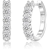 KRKC&CO Moissanite Hoop Earrings for Women, Sterling Silver Gift for Anniversary Birthday, D Color VVS1 Clarity 0.6-2.0Ctw Hypoallergenic Huggie Earrings Stud, White Gold Plated Jewelry for Her