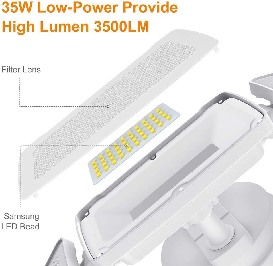 LEPOWER 35W LED Security Lights Motion Sensor Light Outdoor, 3500LM Motion Security Light, 5500K, IP65 Waterproof, 3 Head Motion Detected Flood Light for Garage, Yard, Entryways (NOT Solar Powered) - - 