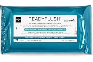 Medline ReadyFlush Flushable Wipes (24 Wipes), Unscented, Biodegradable Flushable Incontinence Wet Wipes for Adults with Aloe, Hypoallergenic and pH-Balanced Personal Cleansing Cloths