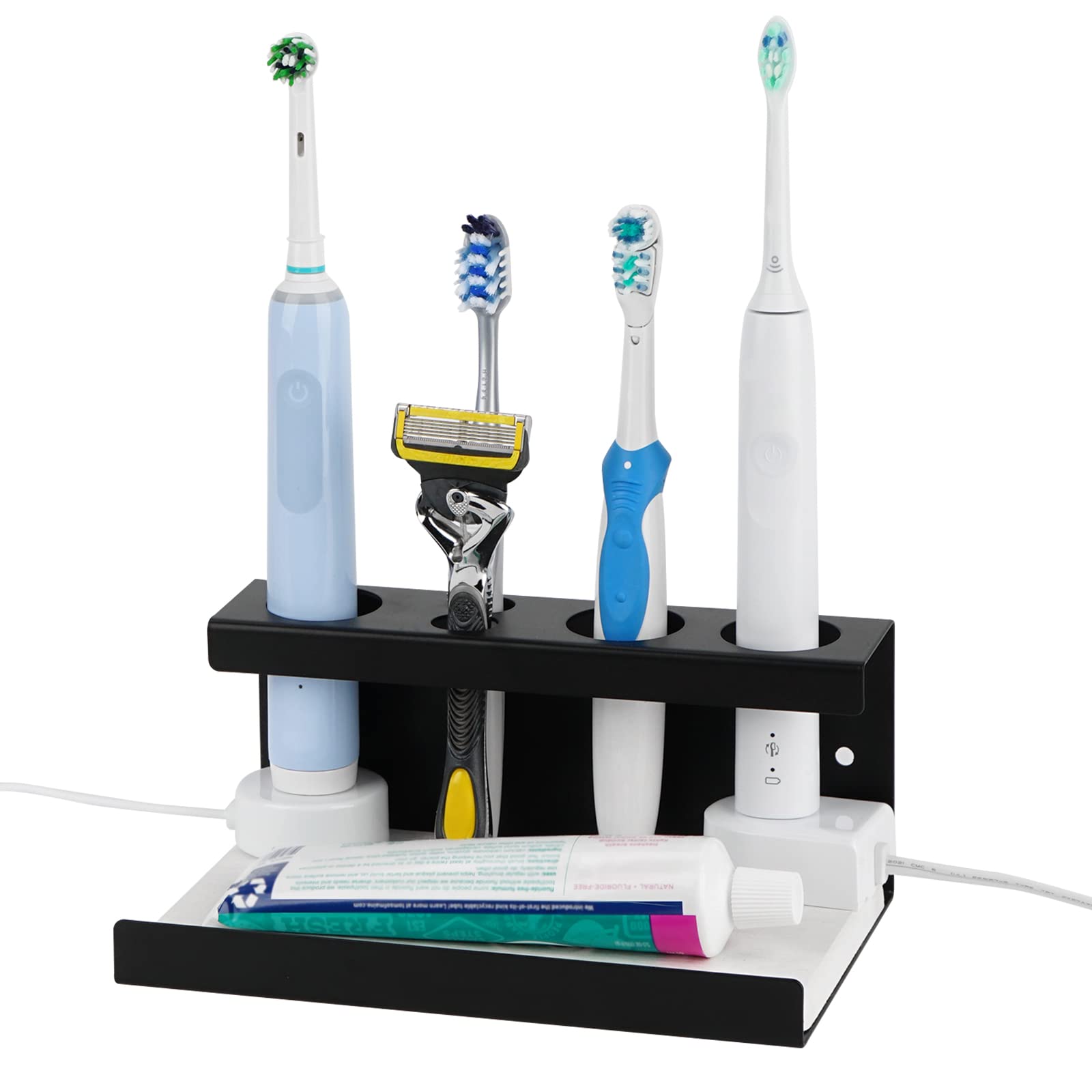 Adorila Electric Toothbrush Countertop Holder, Diatomaceous Earth Sink Organizer for Bathroom, Wall Mounted Toothbrush Stand Compatible with Philips Sonicare, Oral-B (Black)