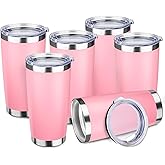StarSpeed 20oz Tumbler Bulk with Lid, Stainless Steel Insulated Tumblers Double Wall Vacuum Insulated Travel Mug, Powder Coated Coffee Cups for Hot and Cold Drinks(Lght Pink,6)