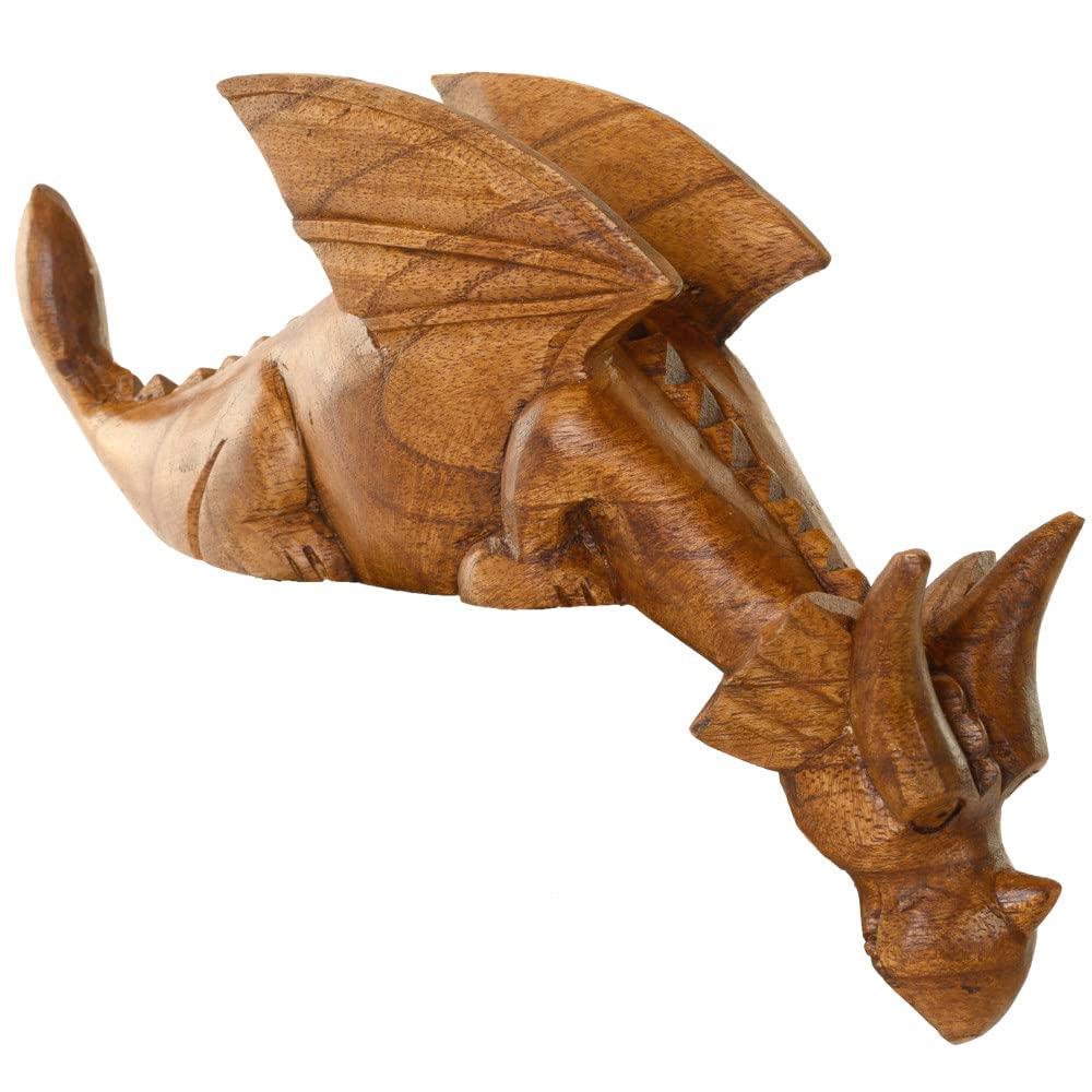Purity Style Wooden Hand Carved Dragon - Watching Dragon - Peering Over the Shelf Edge