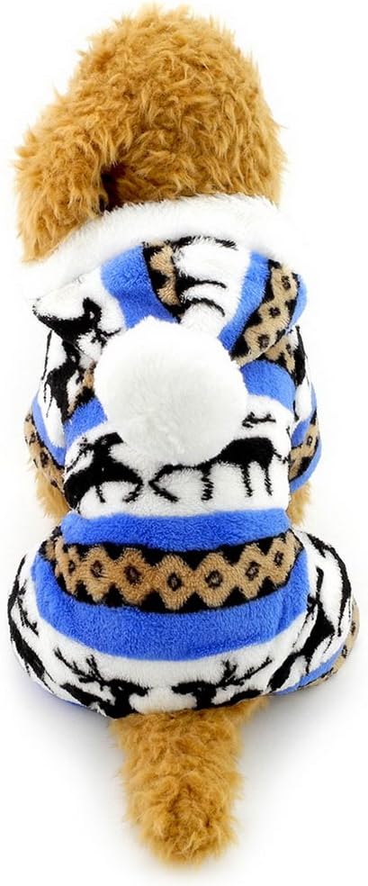 Ranphy Small Dog Cat Hoodeis Soft Velvet Reindeer Pattern Dog Pajamas Puppy Hoodie Hooded Jumpsuit Blue S - Image 3