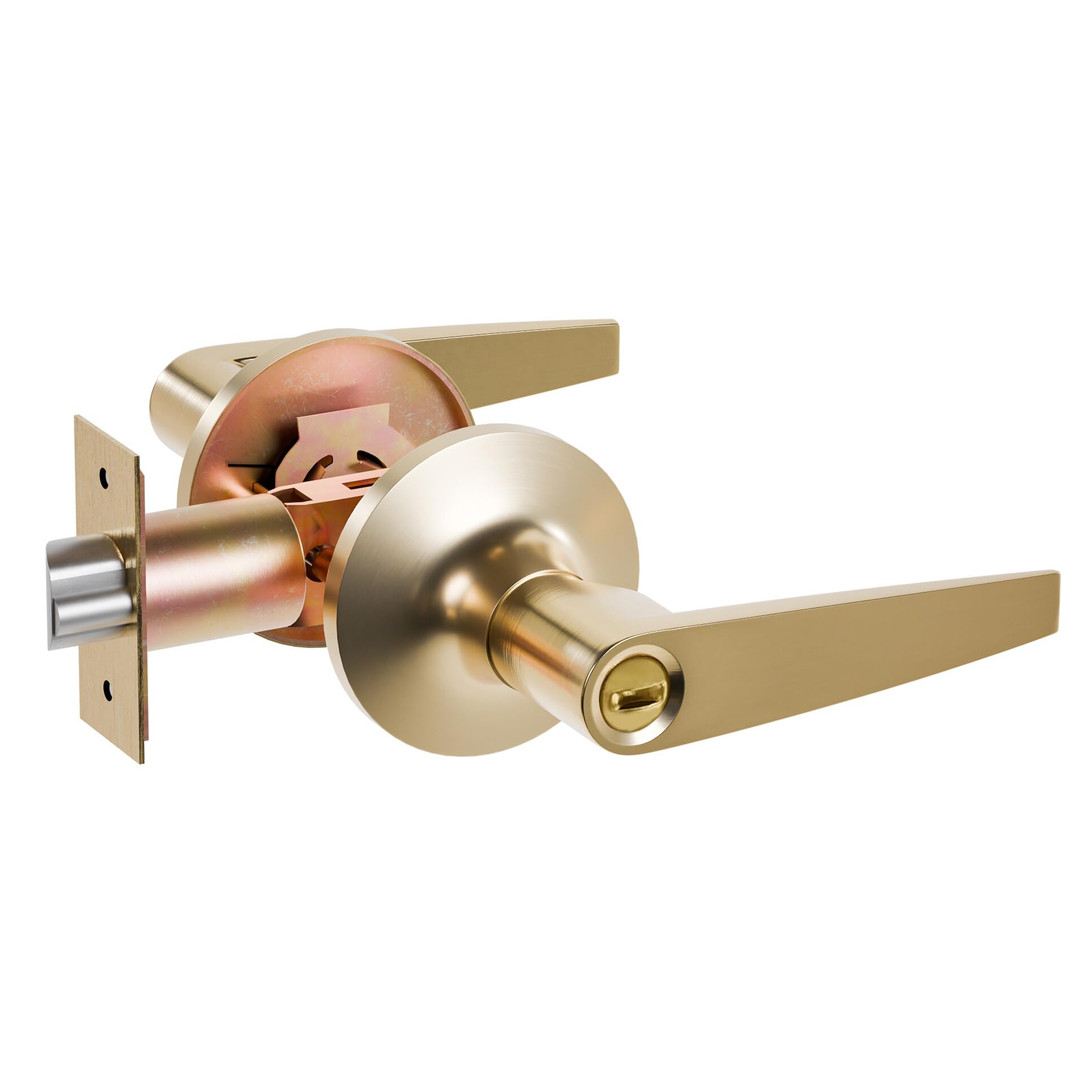 Photo 1 of 1 Pack of MANREN Lever Bathroom Door Lever Handle Lock, Universal Door Knob Hardware,Entrance Type,Gold Color (MR82BK-G)