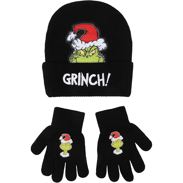 Ensemble Bonnet Et Gants Grinch Pour Enfants | Licence Officielle, Vert Avec Yeux Jaunes | Tricoté Chaud | Pour Noël, Hiver, Garçons Et Filles