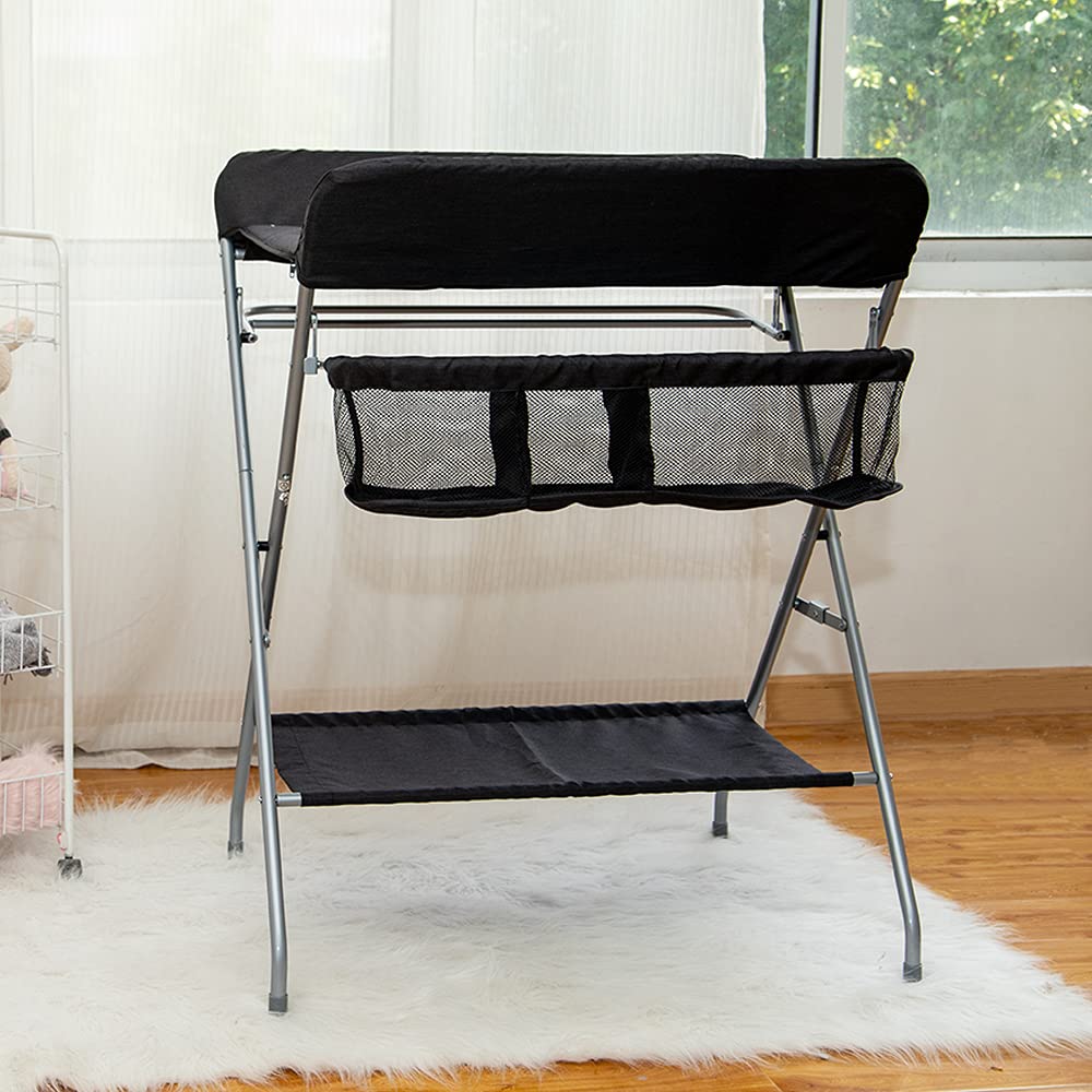 FIZZEEY Baby Diaper Changing Table w/Storage Rack, Black - Portable Changing Table Station, Folding Changing Table for Infant and Baby