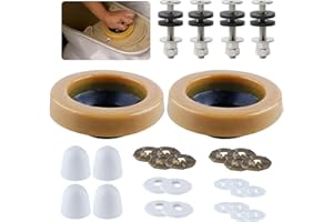 iFealClear 2 Sets Toilet Wax Ring Kit with Bolts, PE Flange and Extra Retainers, Thick Wax Ring Gasket for Toilet Bowl, Washers Bolt Caps Gasket Use for Most Toilets- Gas, Odor and Watertight Seal