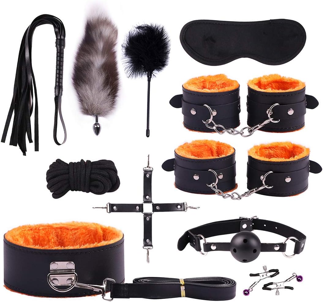Binding Bundled Set Suit Plush Yoga Long Leather 11Pcs 5 Colors BSDM Gear Sēxy Kit Blindfold Hāndcuff Whip SM Cosplay Queen Rëštrâîňtš for Lover Beginner Funny Toys Passionate Moment