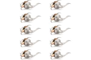 Mengico 10 Pack Satin Nickel Privacy Door Lever, Modern Interior Door Knobs Locks for Bedroom and Bathroom, Heavy Duty Door Handle, Reversible Wave Lever Handle