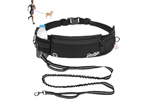 Runlight Hands Free Dog Leash, Waist Running Leash with Zipper,Dual Padded Handles and Durable Bungee Walking Pouch for Medium Small Dogs for Training Jogging Hiking Black