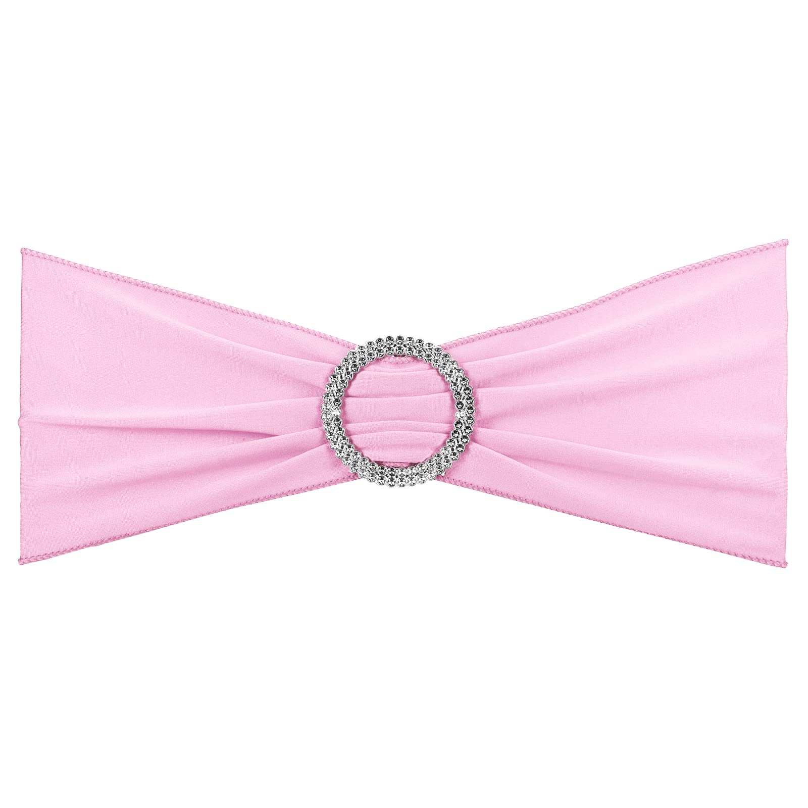 PATIKIL 13" x 5" Stretch Chair Sashes Bows, 25 Pack Elastic Chair Bands Sashes with Buckle Slider for Wedding Banquet Decorations, Pink