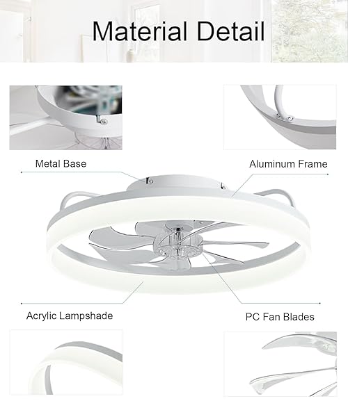 FANCYMAY CEILING FANS WITH LIGHTS AND REMOTE, 20″ MODERN LOW PROFILE CEILING FAN WITH LIGHT, STEPLESS COLOR TEMPERATURE CHANGE AND 6 SPEEDS, FLUSH MOUNT CEILING FANS FOR BEDROOM, KIDS ROOM.(WHITE)