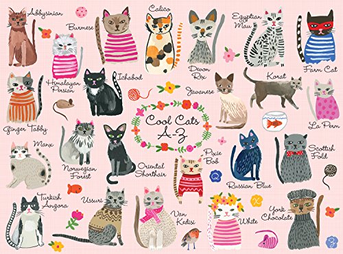 Mudpuppy Cool Cats 1000 Piece Puzzle - Whimsical Carolyn Gavin Illustrations of 23 Cats with Finished Puzzle 20' x 27'