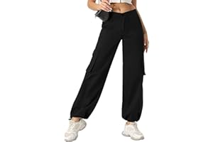AVAMO Cargo Pants Women Baggy High Waisted Casual Pants Y2K Streetwear Wide Leg Stretchy Hiking Trousers with 6 Pockets