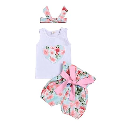 Styledress Baby Kleidung Set Strampler Overall 3PCS Sommer Neugeborenes Baby Mädchen Jungen Weste Tops+Kurze Hosen + Bowknot 