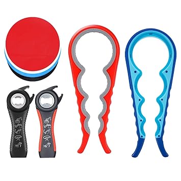 4 x Dosenöffner & Flaschenöffner + 4 x Anti-Rutsch-Flaschenöffner Matte, Dosendeckelöffner, Gummi-Griffpolster für Dosen, Küc