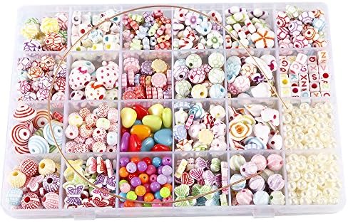 NEFUTRY DIY Beads Set Jewelry Bracelets Necklace Crafts Colorful Acrylic DIY Beads for Children (Type 1)