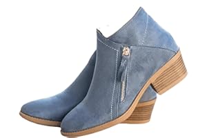 Lausiuoe Ankle Boots For Women Dressy Chunky Heel Booties Western Shoes Wide Width Pointed Toe Side Zipper Short Boots