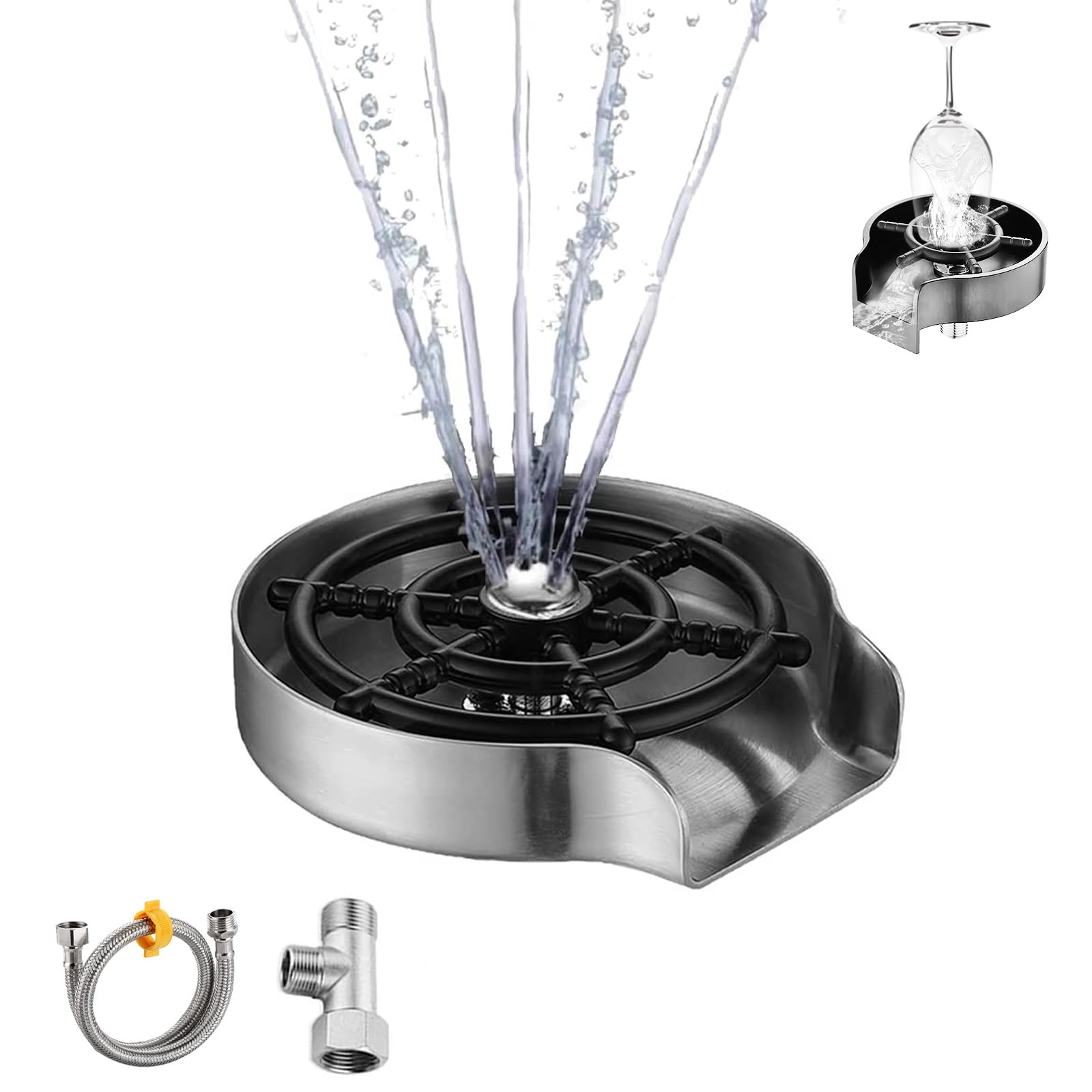 FAEFTY Glass Rinser Kitchen Accessories Stainless Steel Glass Rinser Cup Flush Washer Cleaner for Kitchen Sink, Bar