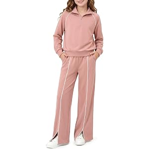 SOLOYEE Girls 2 Piece Outfit Sweatshirt and Pants Sweatsuit Set 7-14 Years | Girls Fall Winter Clothes, Half Zip Pullover Swe