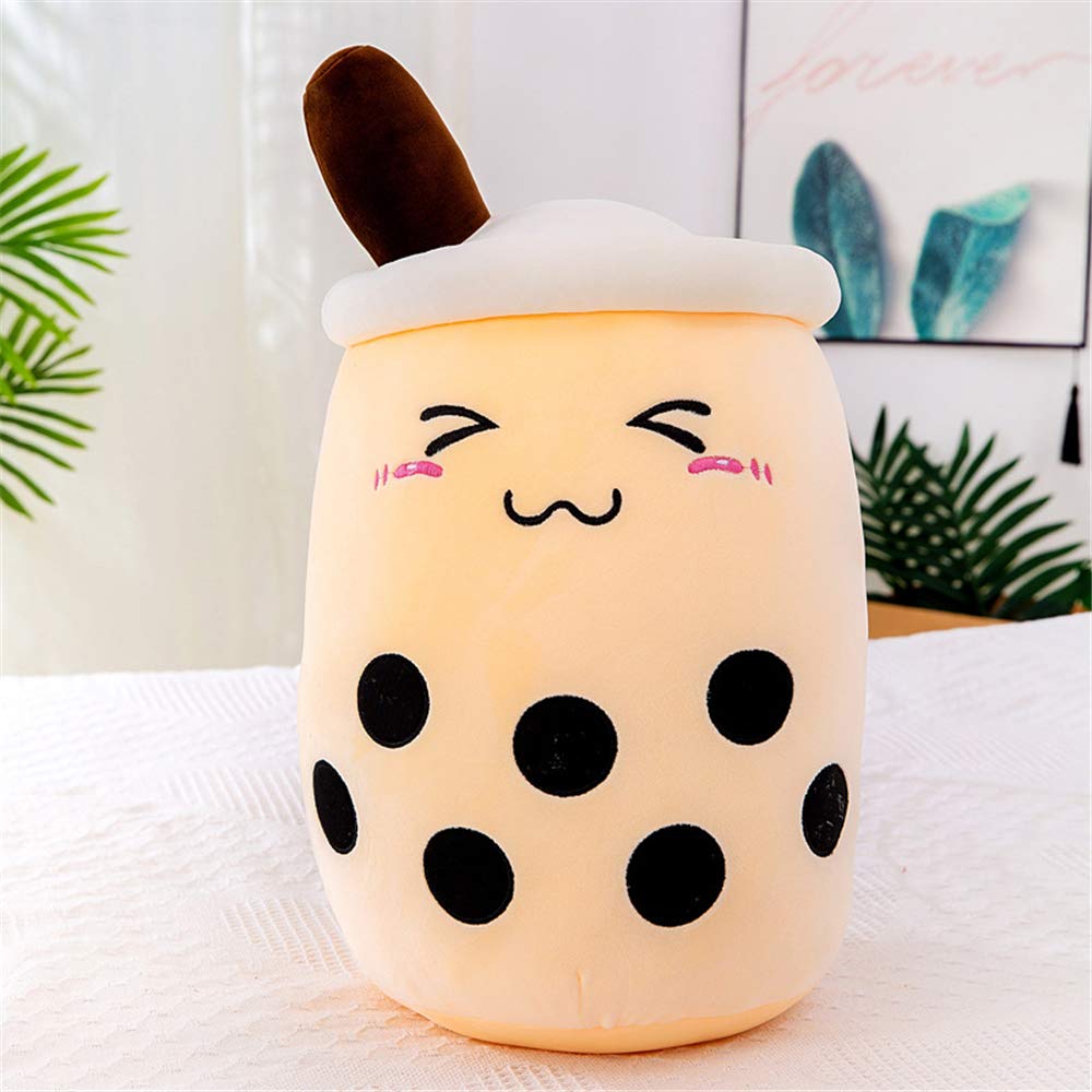 KOWAKA Boba Plushie Plush Pillow, Creative Bubble Milk Tea Cup Shaped Hugging Cushion Stuffed Toy (Beige Smile,Small 9.8")
